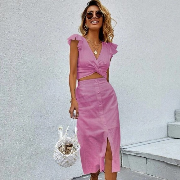 shein pink skirt set